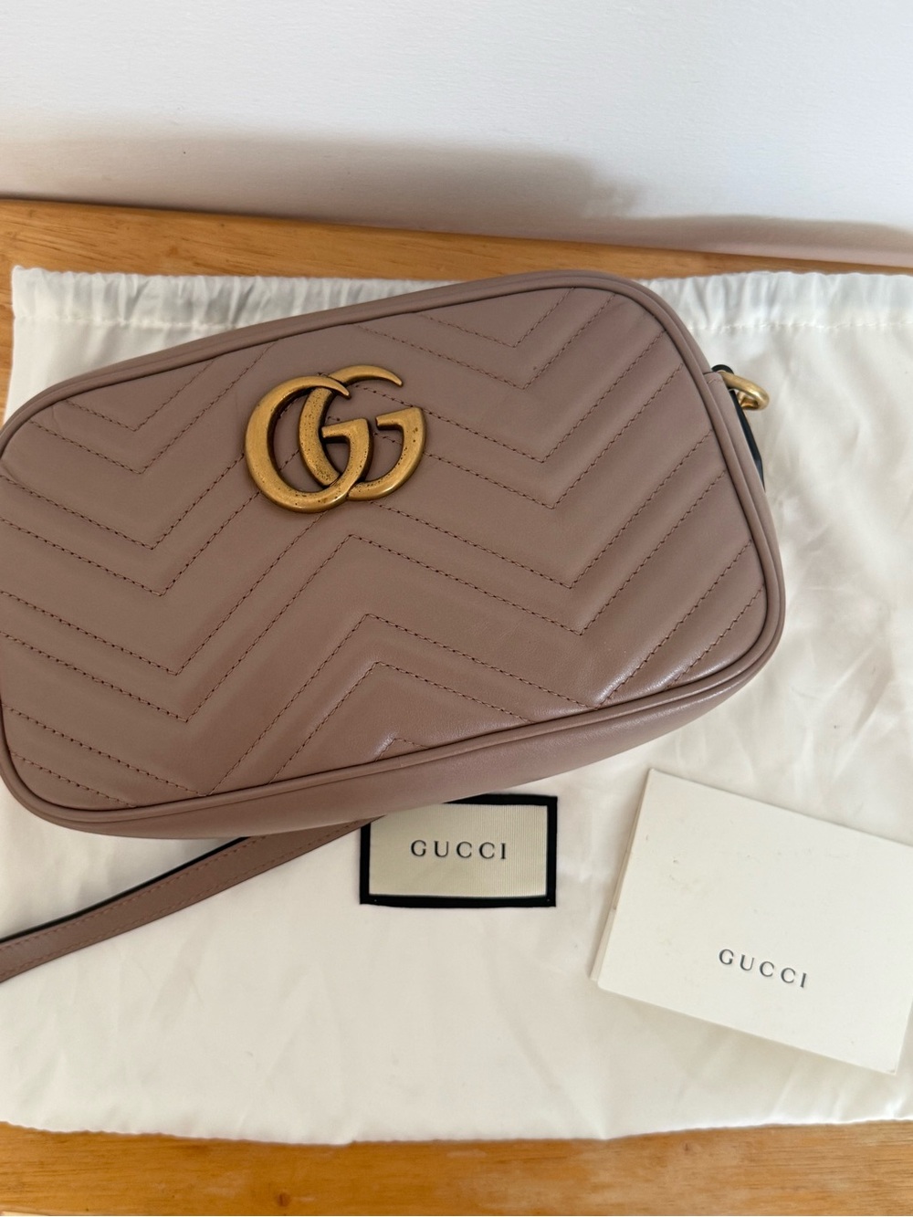 Gucci Small Matelassé Crossbody Bag in Dusty Rose with Gold Hardware